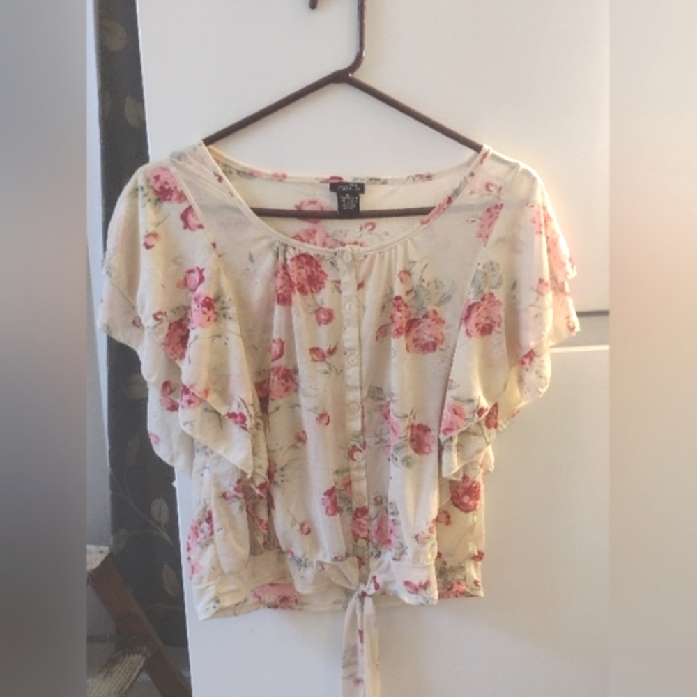 Rue21 Floral Ruffle Blouse - Pink and Off White. Size M....